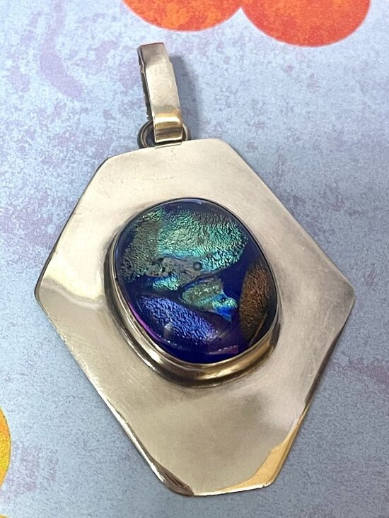 Jewelry - Sterling Silver 925 Dichroic Glass Pendant Y2K Statement Necklace